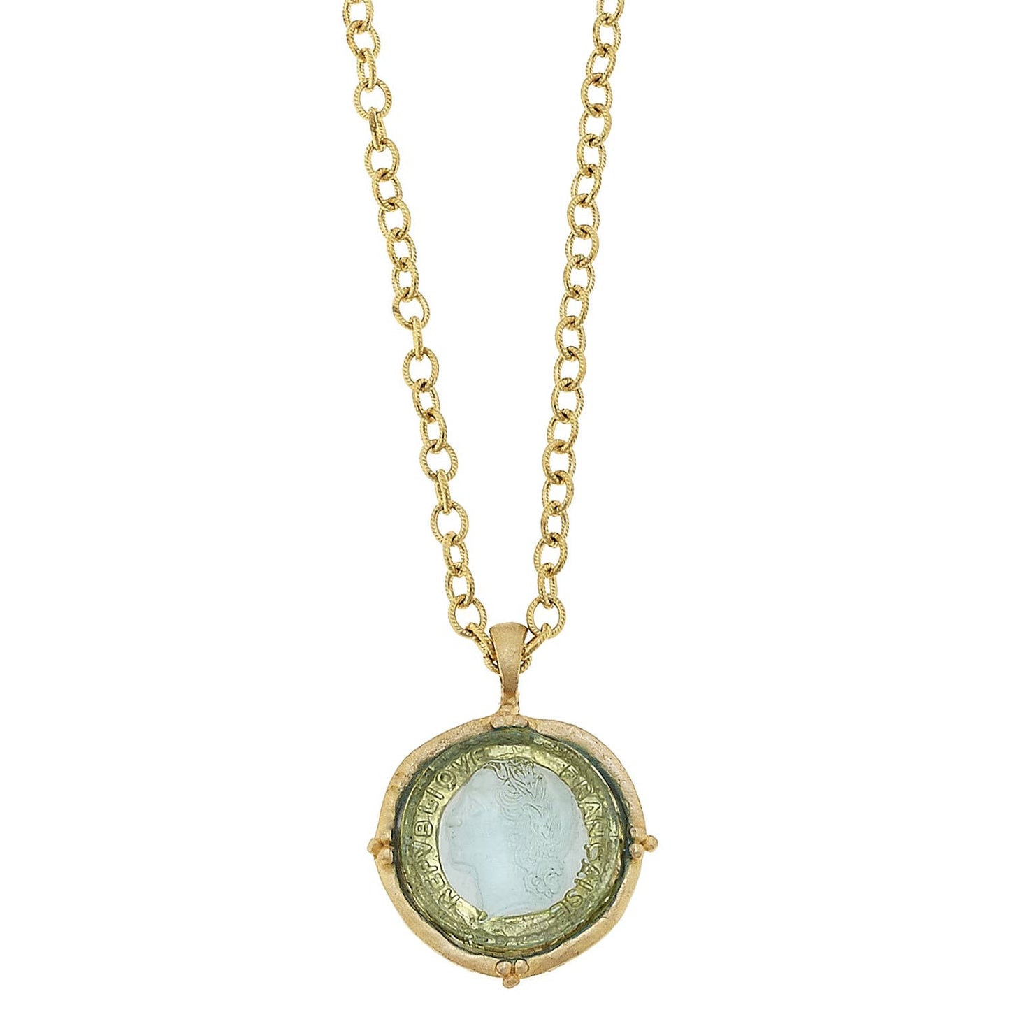 Long Venetian Clear Glass Coin Intaglio Necklace