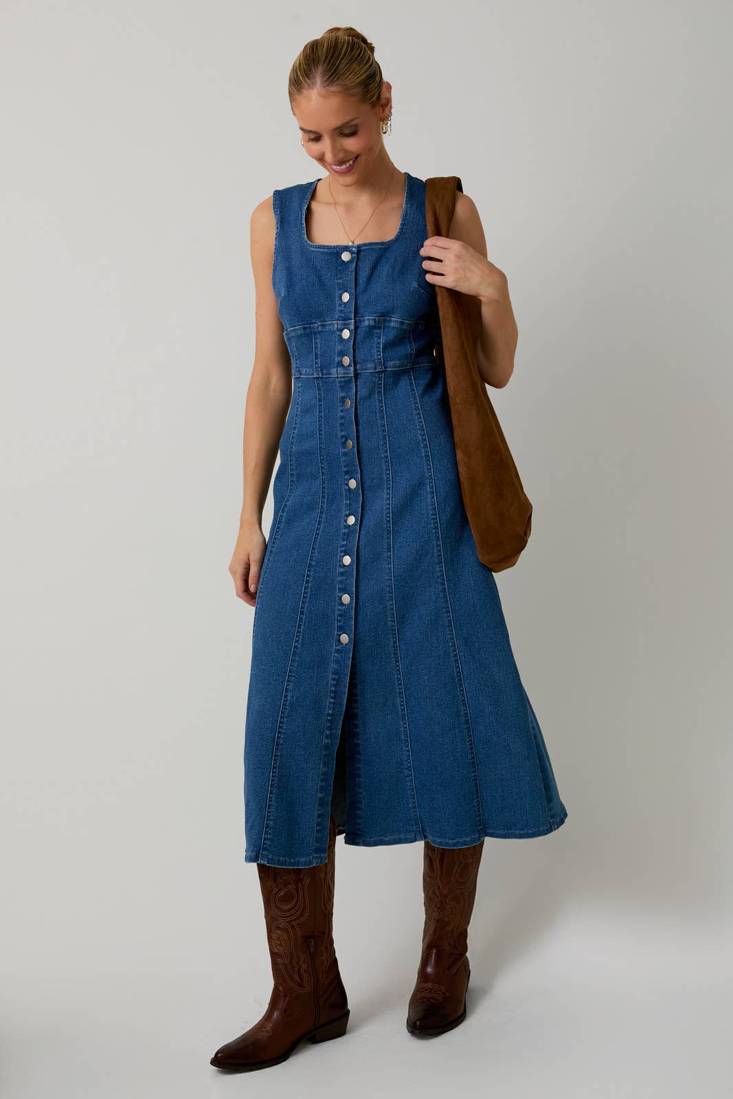 blue topaz dress Scoop Neck Ruched Rib Knit Midi Dress - Blue Topaz