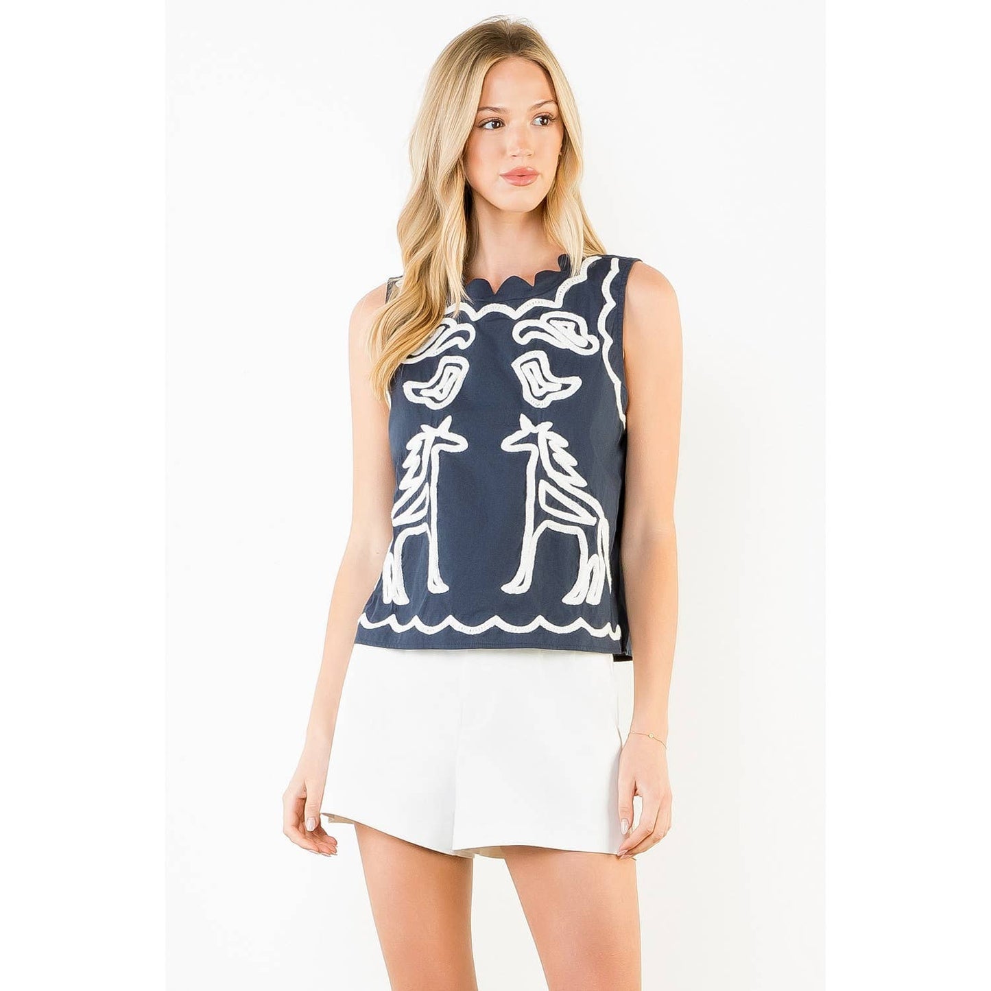 Sleeveless Embroidery Detail Tank Top