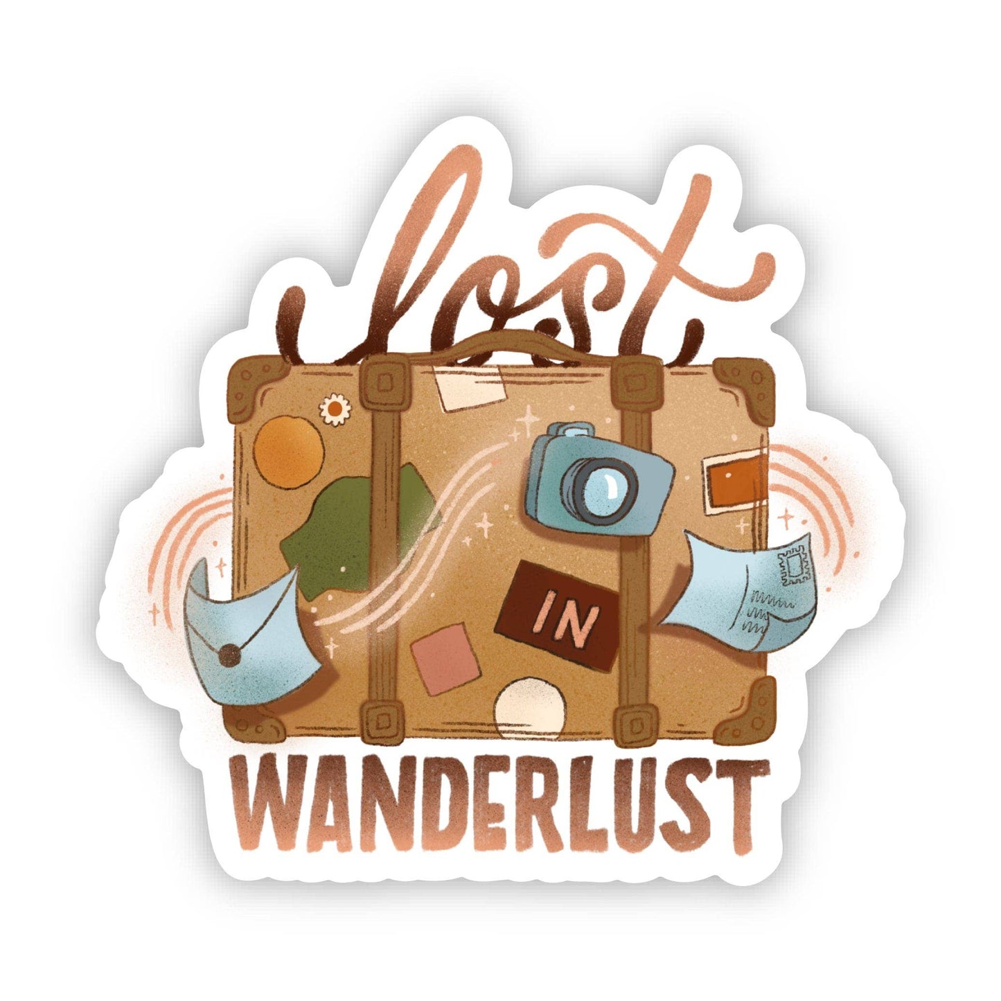"Lost in wanderlust" Adventure Travel Sticker
