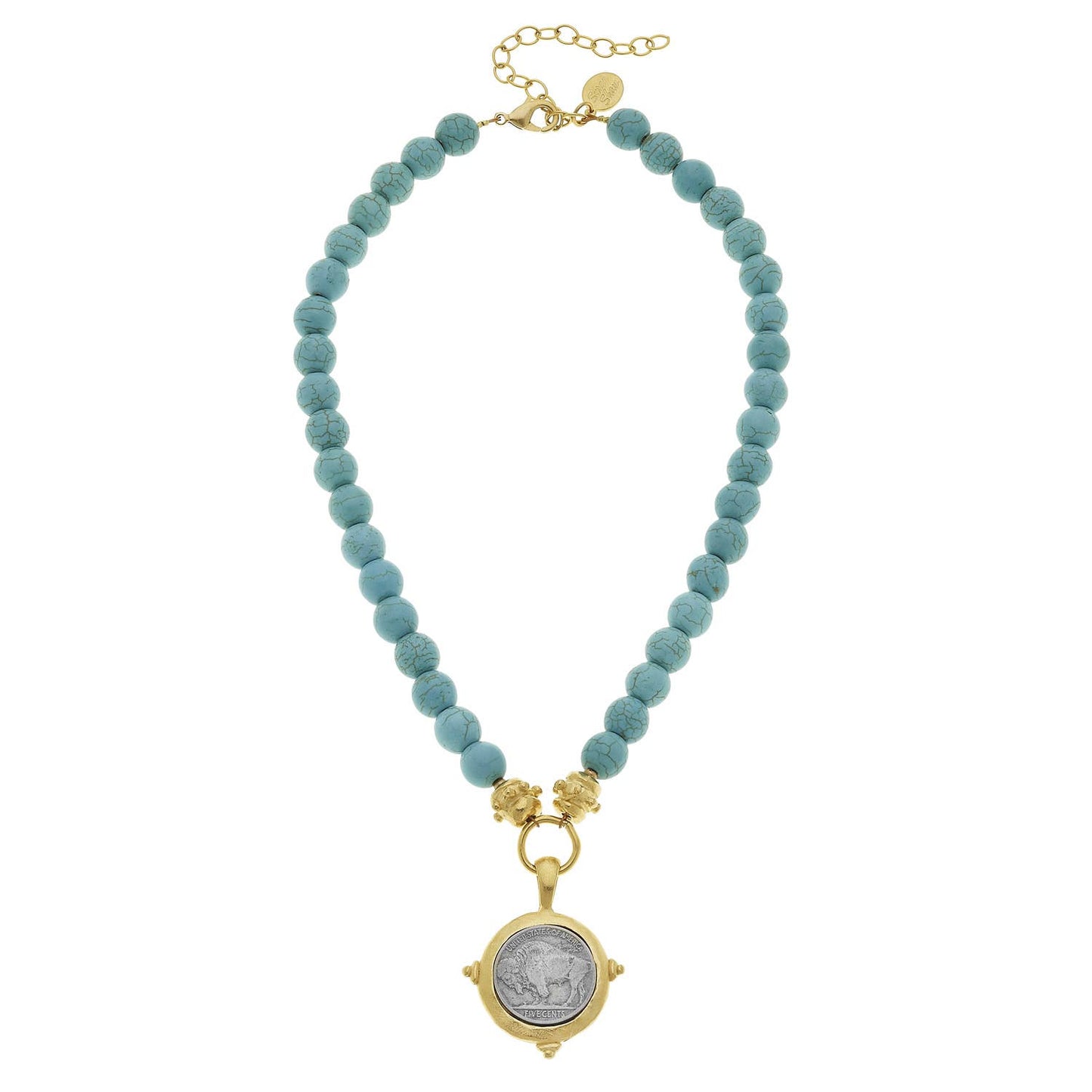 Vintage Buffalo Head Coin Turquoise Necklace