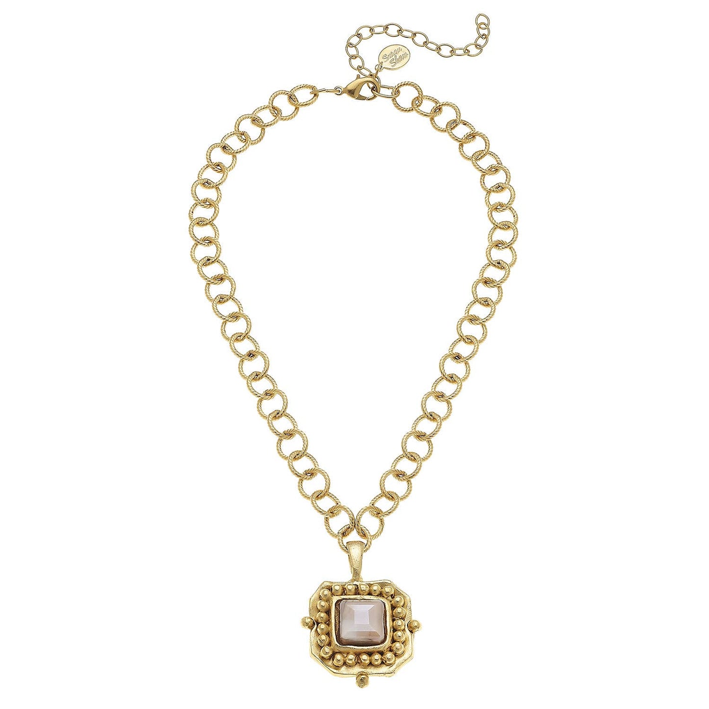 Gold Ivory Crystal Pendant Chain Necklace