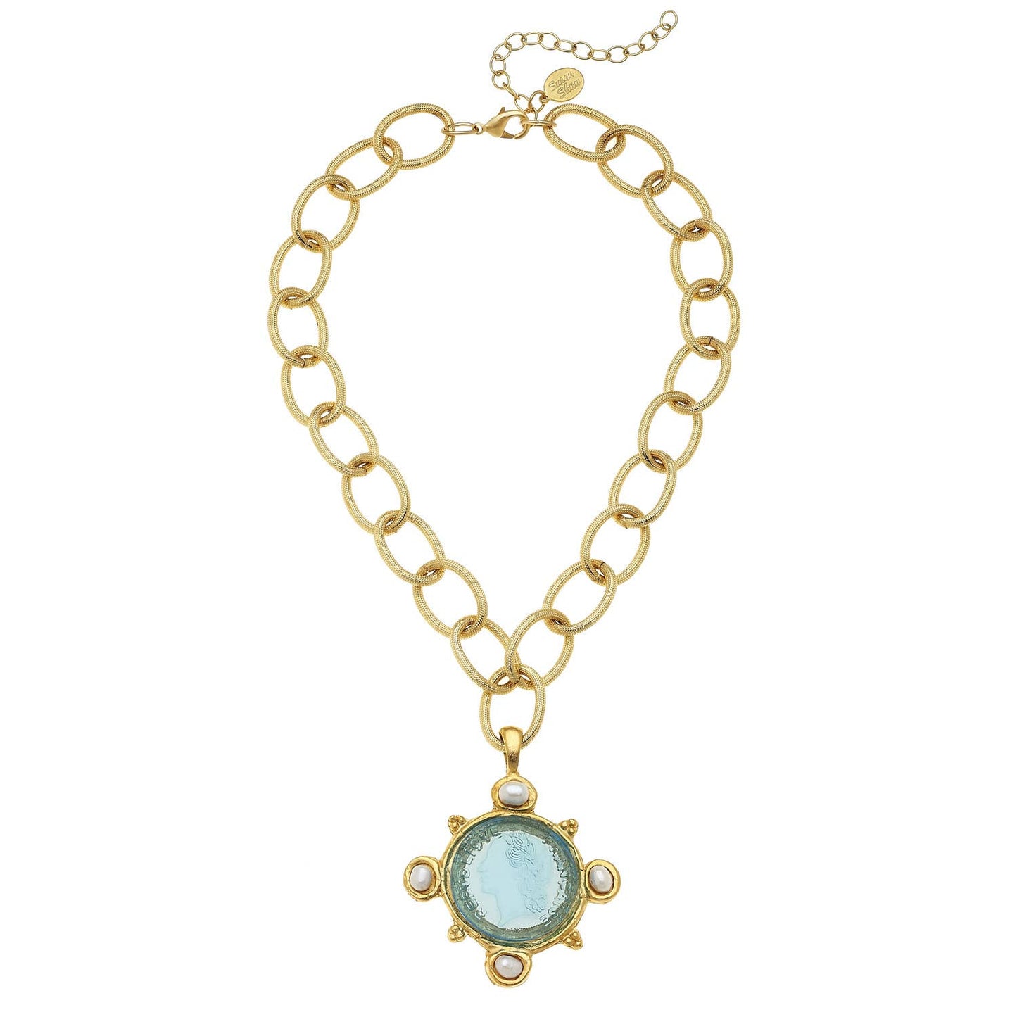 Aqua Venetian Glass Coin Necklace