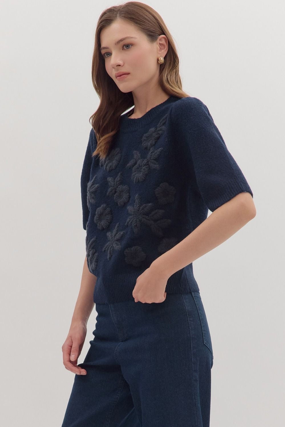 Navy Floral Sweater