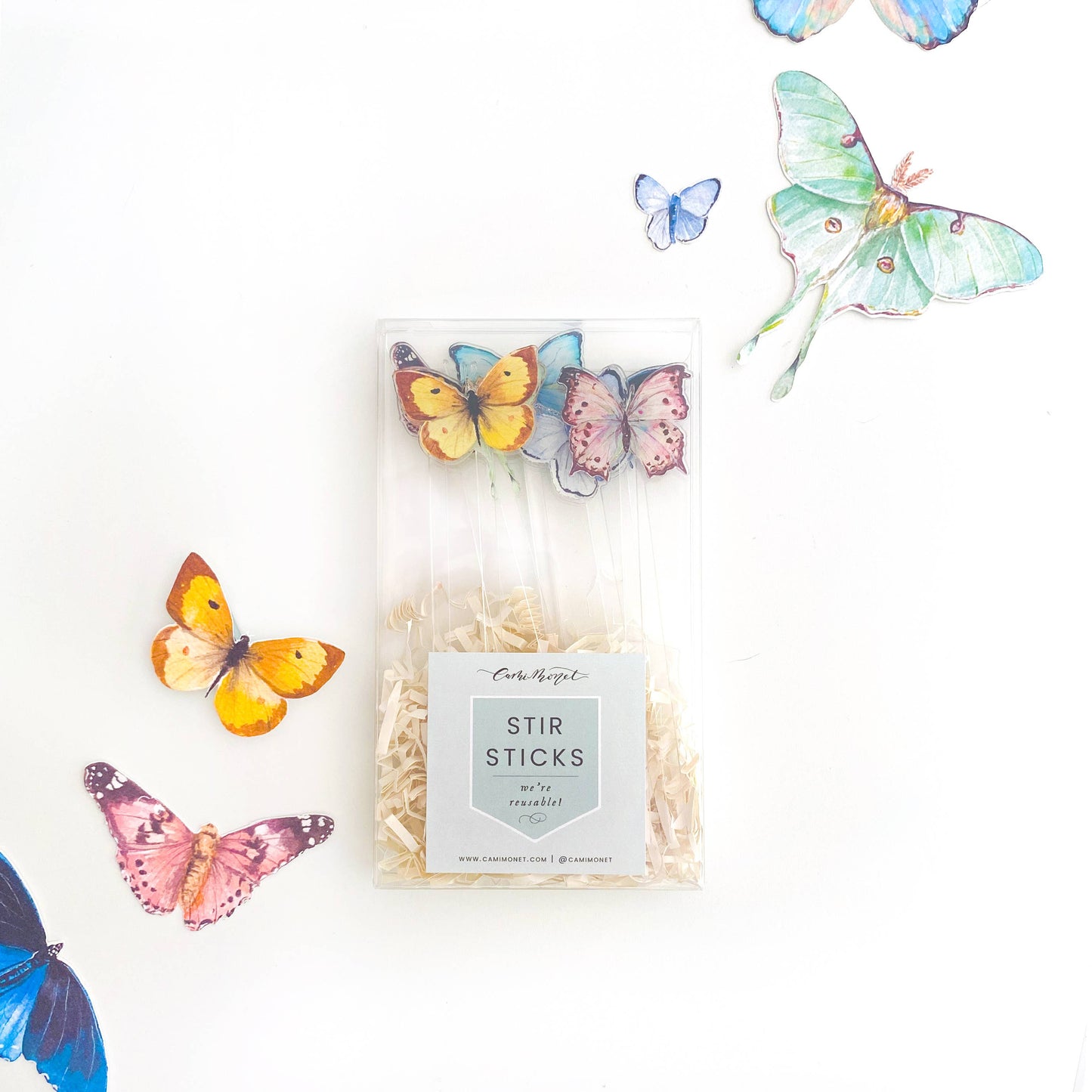 Rainbow Butterflies Acrylic Stir Sticks