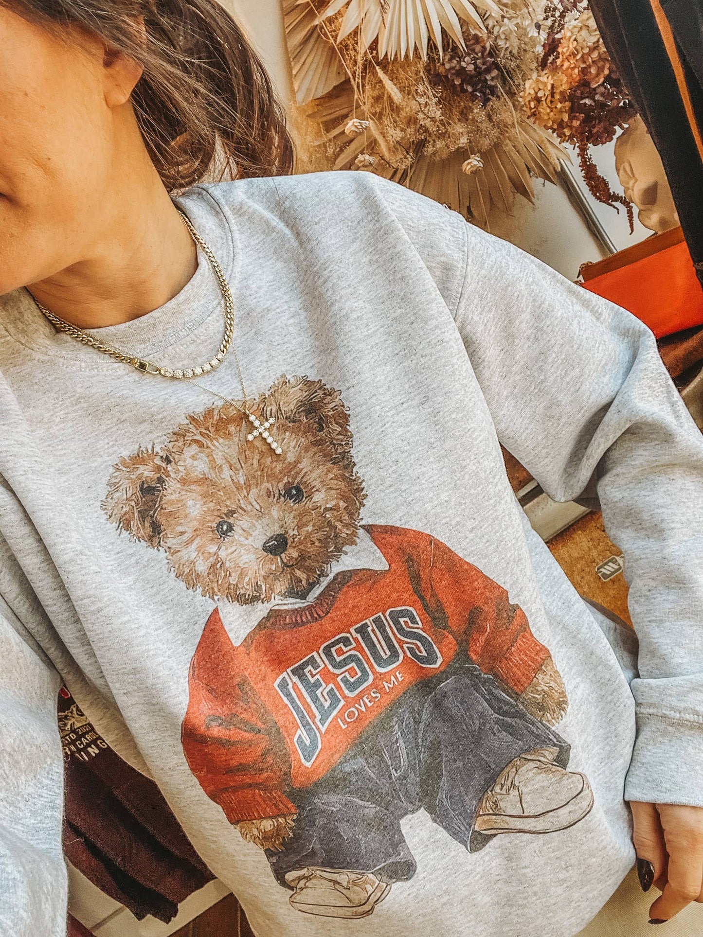 Jesus Loves Me Teddy Bear Religious Crew Neck Sweatshirt
