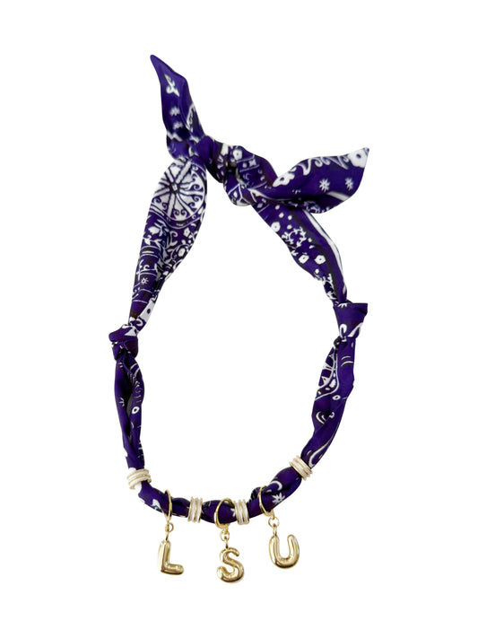 LSU Bubble Letter Scarf Necklace