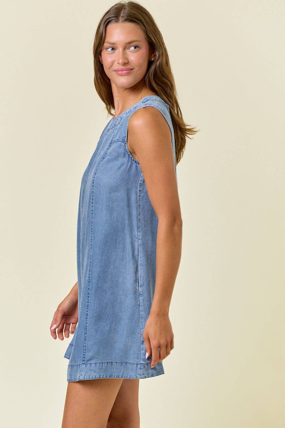 Chambray Sleeveless A-Line Mini Dress