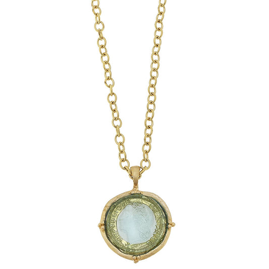 Long Venetian Clear Glass Coin Intaglio Necklace