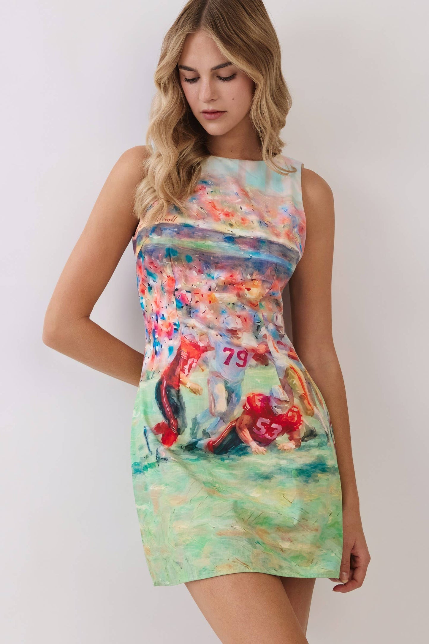 Football Print Open Back Mini Dress