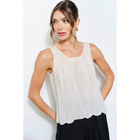 Beaded Scallop Hem Top