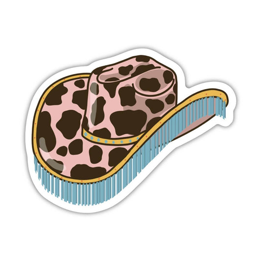 Brown Cow Print Cowgirl Hat Sticker