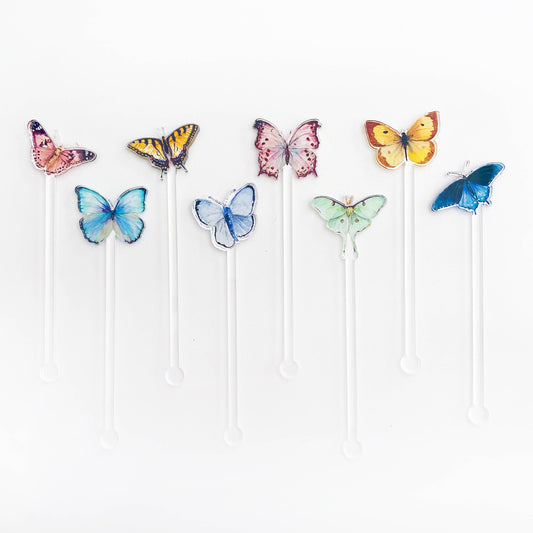 Rainbow Butterflies Acrylic Stir Sticks
