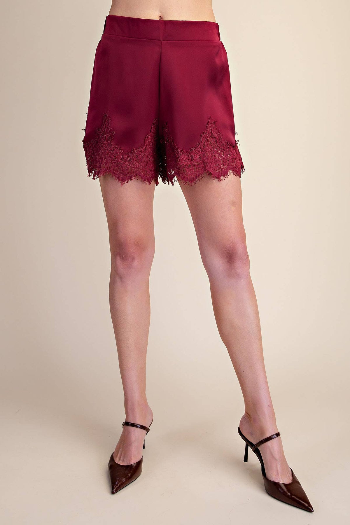 Satin Short With Lace Trim Detail