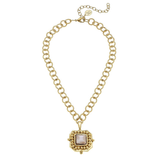 Gold Ivory Crystal Pendant Chain Necklace