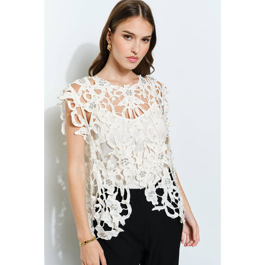 Embellished Lace Cutout Top
