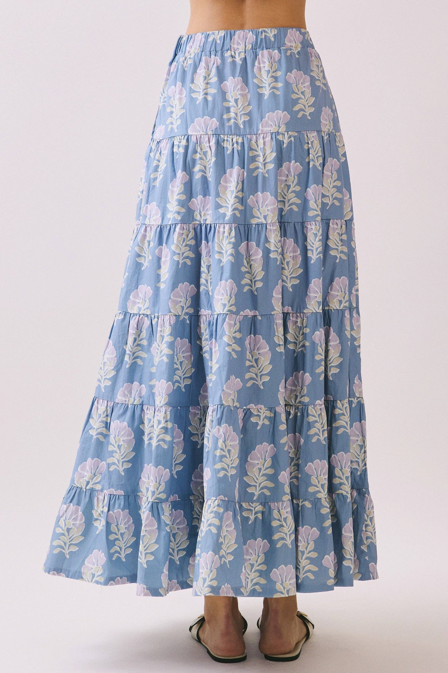 Blue Floral Tiered Maxi Skirt