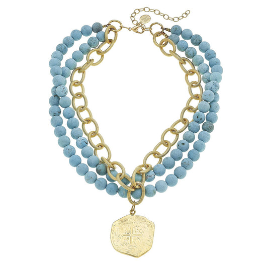 Gold Coin Turquoise Necklace