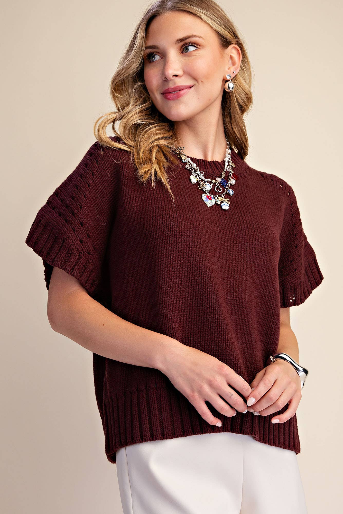 Short-Sleeve Crew-Neck Sweater