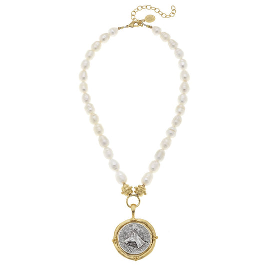 Gold and Silver Horse on Genuine Freshwater Pearls