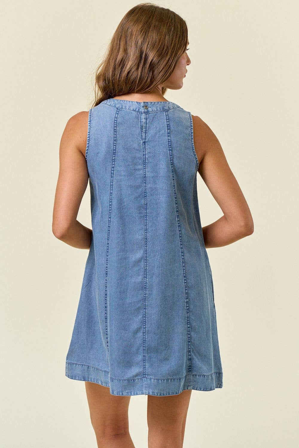Chambray Sleeveless A-Line Mini Dress
