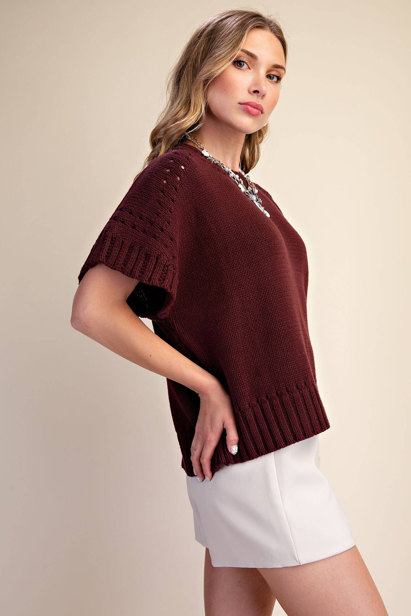Short-Sleeve Crew-Neck Sweater