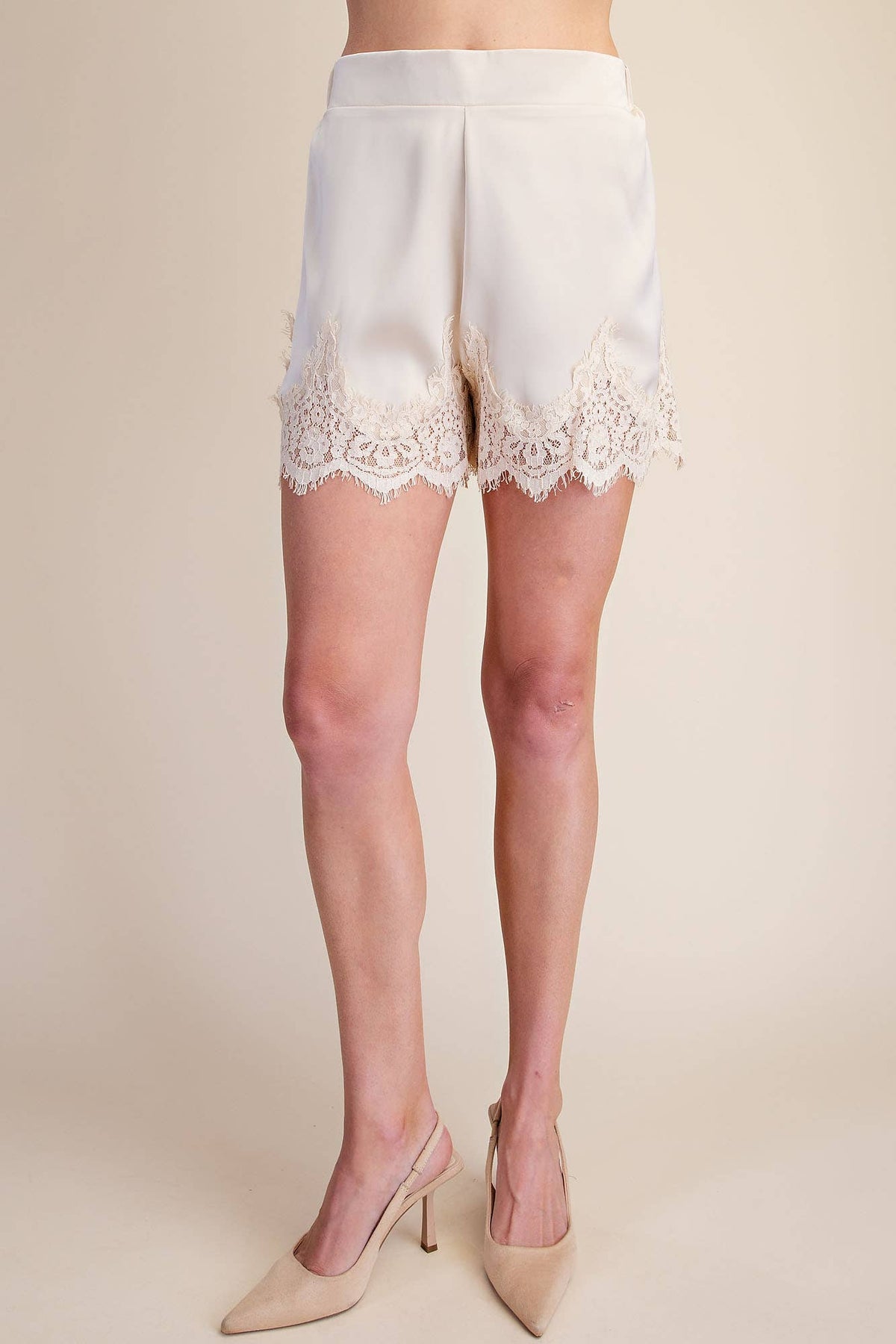 Satin Short With Lace Trim Detail
