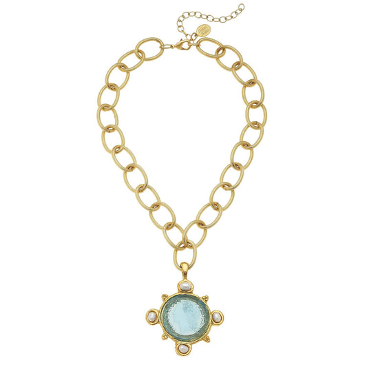 Aqua Venetian Glass Coin Necklace