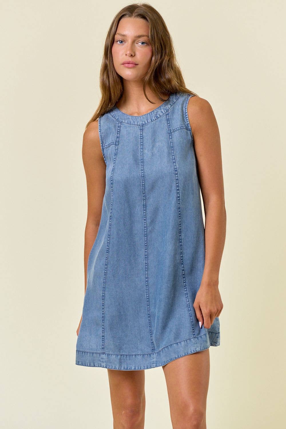 Chambray Sleeveless A-Line Mini Dress