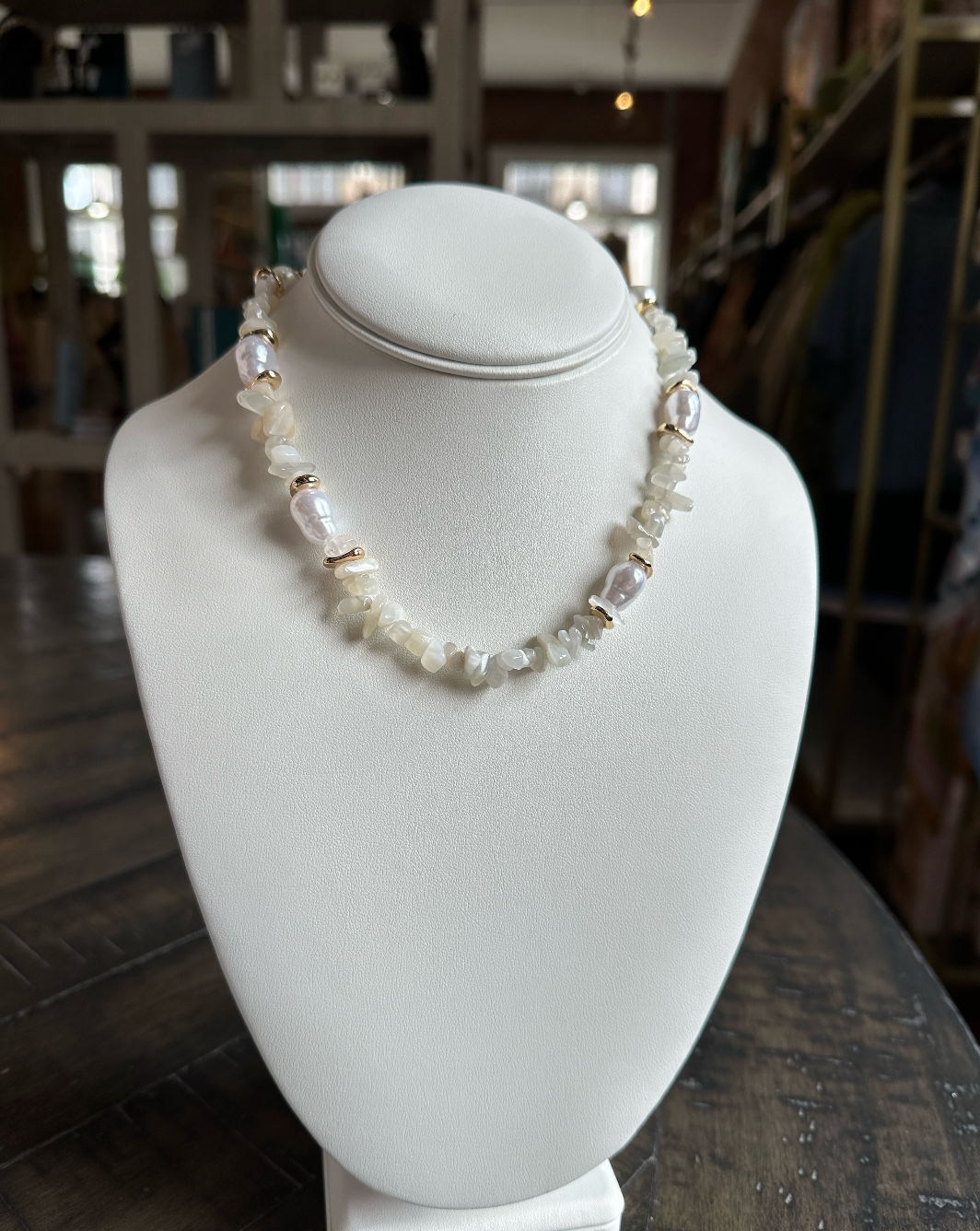 Coastal Stone & Pearl Necklace