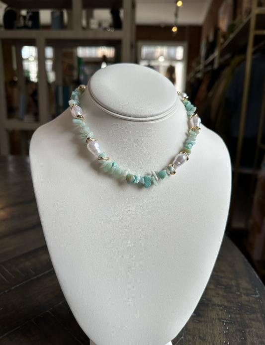 Coastal Stone & Pearl Necklace