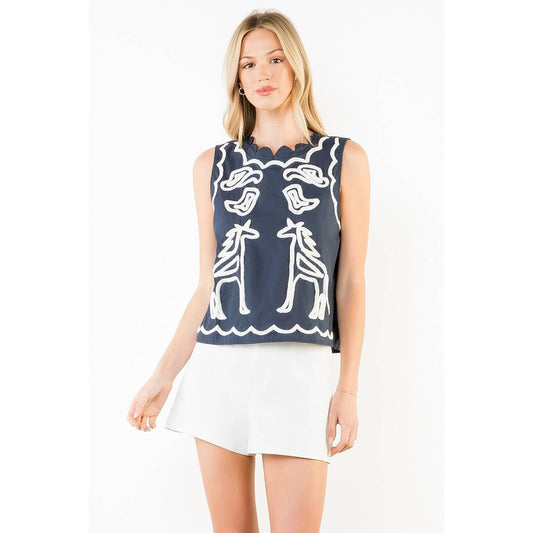 Sleeveless Embroidery Detail Tank Top