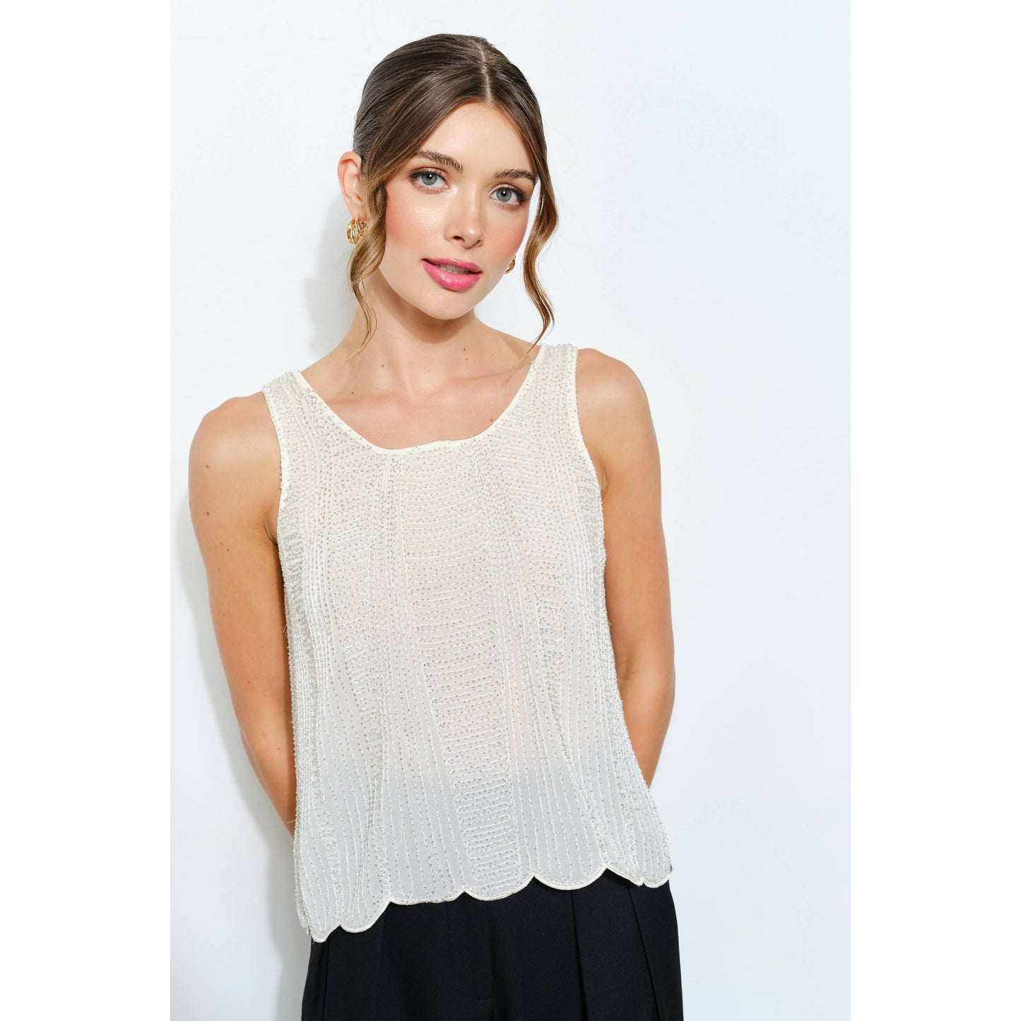 Beaded Scallop Hem Top