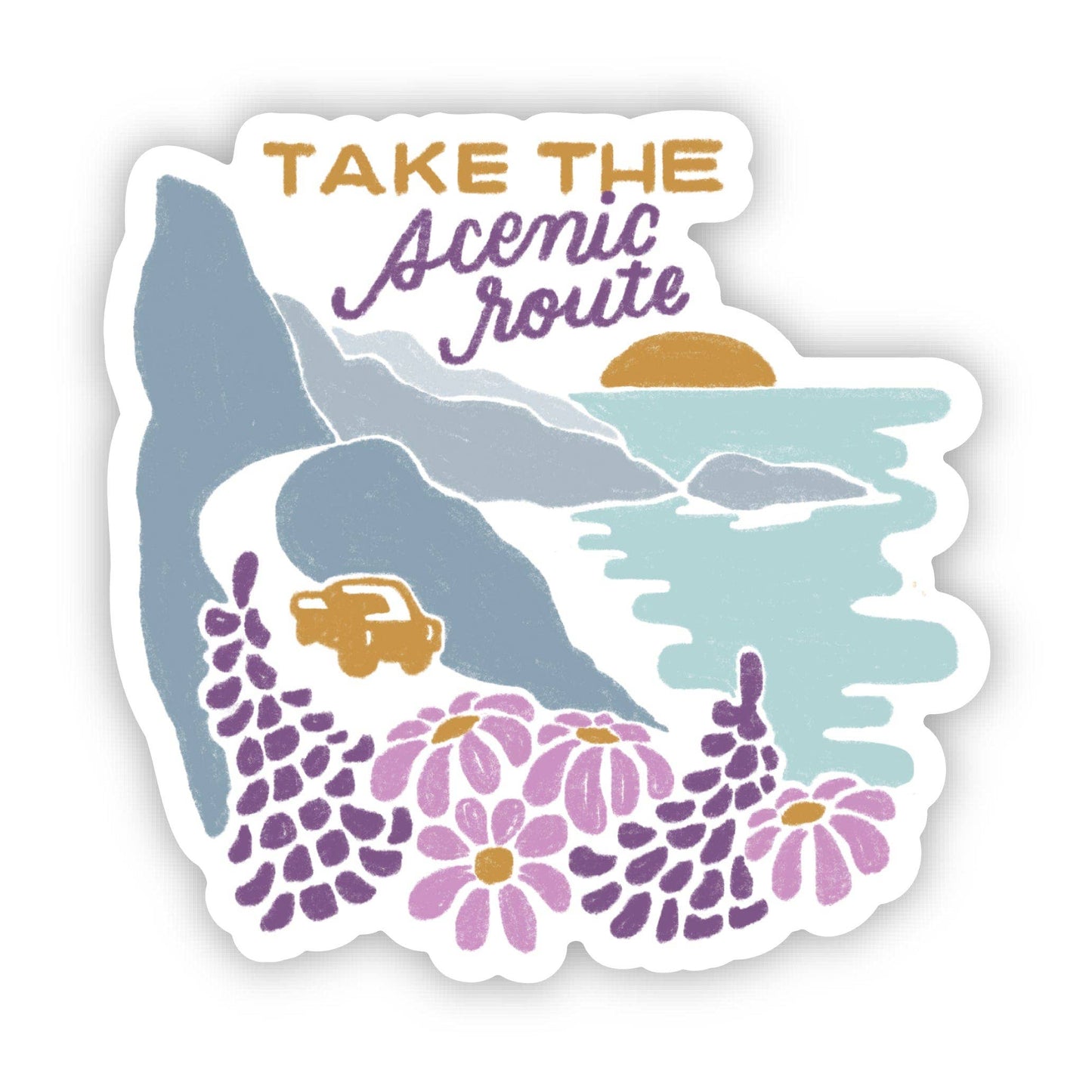 "Take the scenic route" Coastal Adventure Travel Sticker