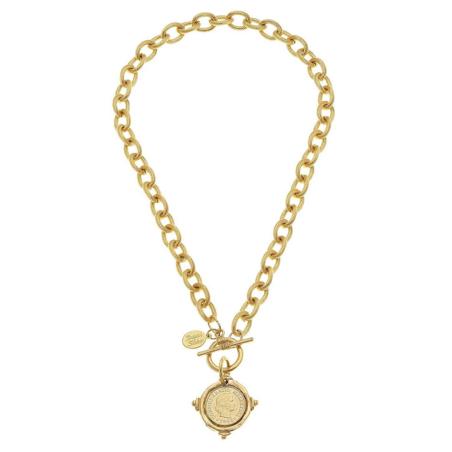 Handcast Gold Intaglio Coin Toggle Necklace