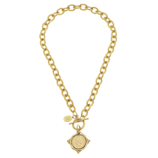 Handcast Gold Intaglio Coin Toggle Necklace