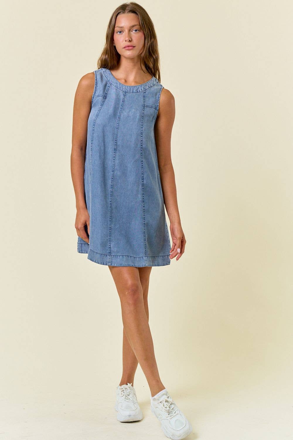 Chambray Sleeveless A-Line Mini Dress
