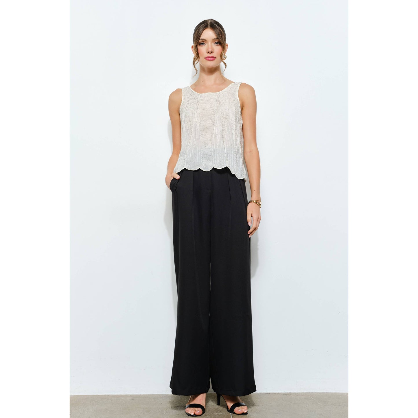Beaded Scallop Hem Top